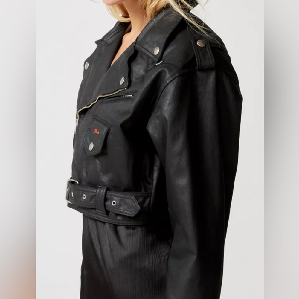 Wrangler Black Leather Biker Jacket - Picture 3 of 16